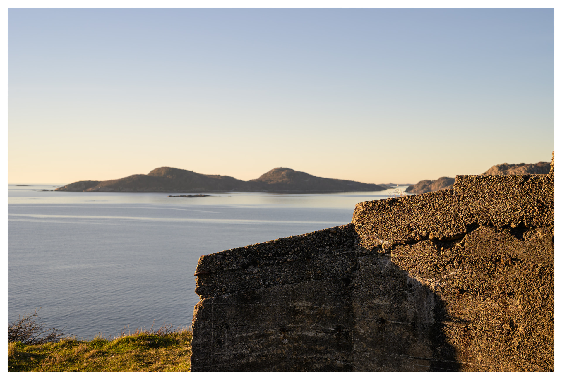 View across the sea from the upper concrete fortifications at Hausvikodden Fort.