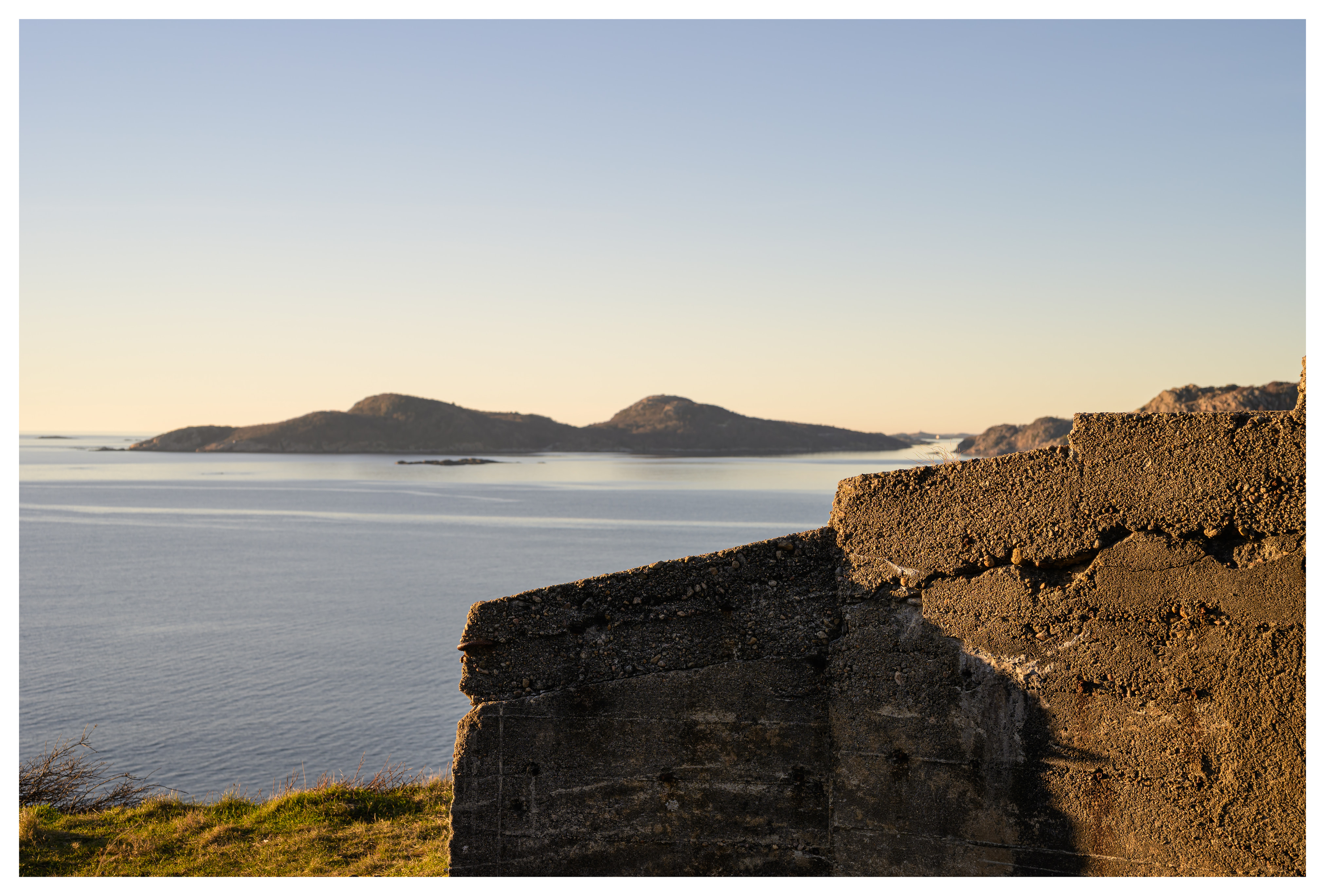 View across the sea from the upper concrete fortifications at Hausvikodden Fort.
