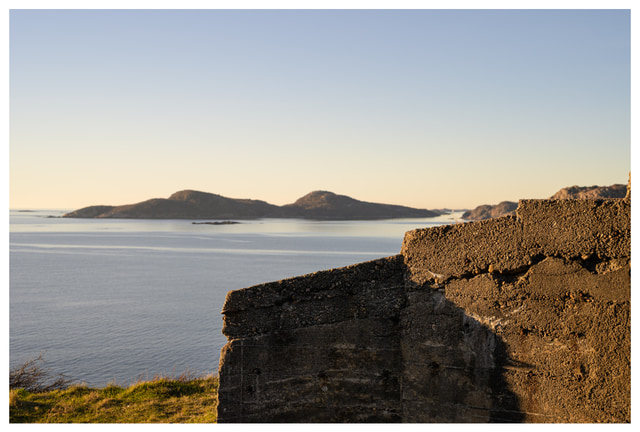 View across the sea from the upper concrete fortifications at Hausvikodden Fort.